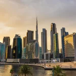Dubai city in the evening with Dubai city skyscrapers