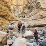 Hikers walking in the mountains Ras Al Khaimah.