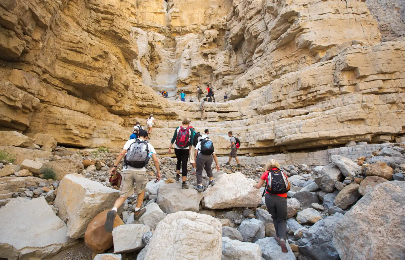 Hikers walking in the mountains Ras Al Khaimah.