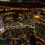 an aerial view of a glittering dubai market at night