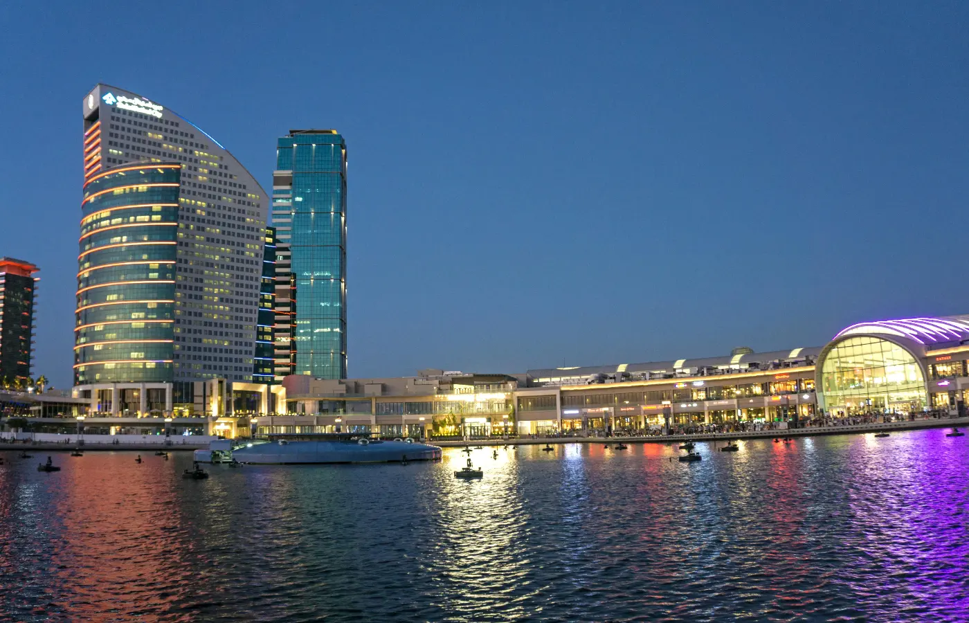 Building Illuminating facing the creek in Dubai