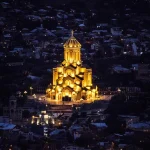 Church in Tbilisi illuminated at night