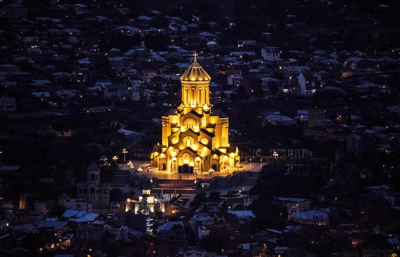 Church in Tbilisi illuminated at night