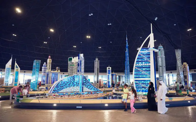 Family enjoying at Miniland at Legoland Dubai.