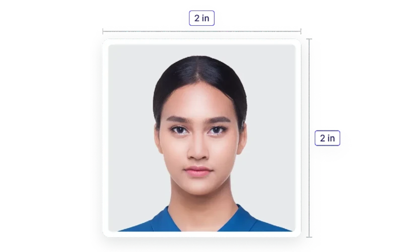 A girl photo with 2 inch height and width mentioned