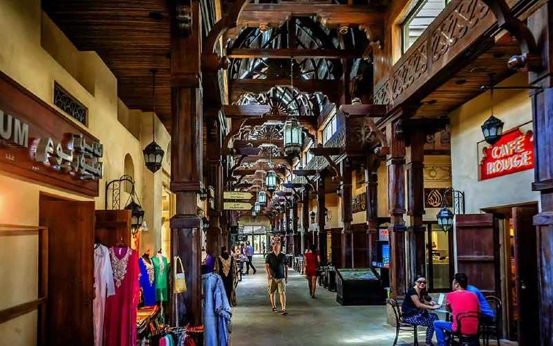 Meena Bazaar Open Market in Dubai with shops on either sides